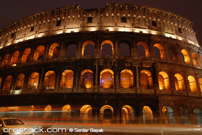 Roman Colosseum illuminated at night